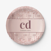 Brautparty Rose Gold Glitzer Monogramm Initialen Pappteller (Vorderseite)