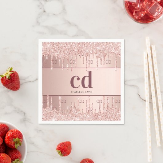 Brautparty Rose Gold Glitzer Monogramm Initialen Serviette (Beispiel)
