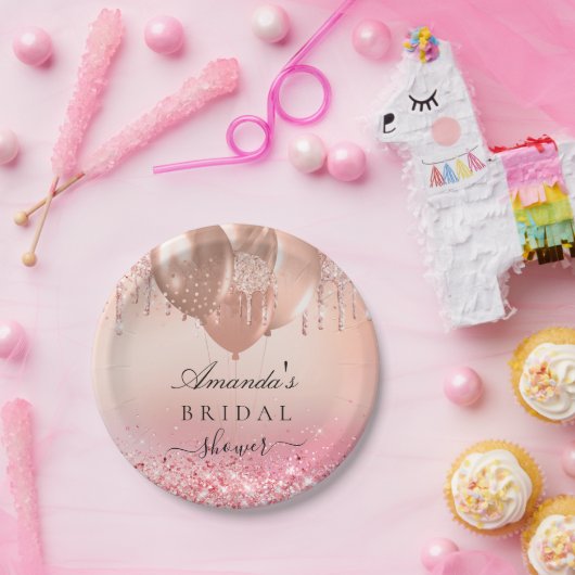 Brautparty Rose Gold Glitzer Name Pappteller (Party)