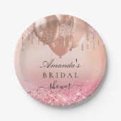 Brautparty Rose Gold Glitzer Name Pappteller (Vorderseite)