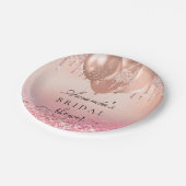 Brautparty Rose Gold Glitzer Name Pappteller (Schrägansicht)