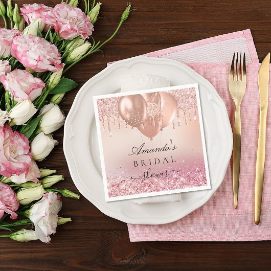 Brautparty Rose Gold Glitzer Name Serviette