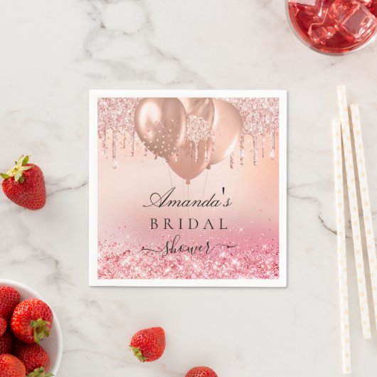 Brautparty Rose Gold Glitzer Name Serviette (Beispiel)