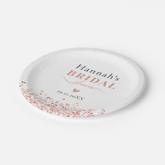 Brautparty Rose Gold Glitzer Pappteller (Schrägansicht)
