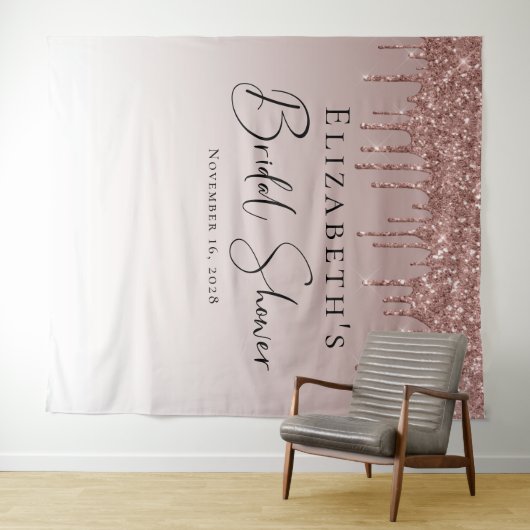 Brautparty Rose Gold Glitzer Personalisiert Wandteppich (Beispiel (Horizontal))