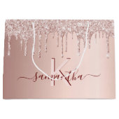 Brautparty Rose Gold Glitzer rosa Monogramm Große Geschenktüte (Vorderseite)