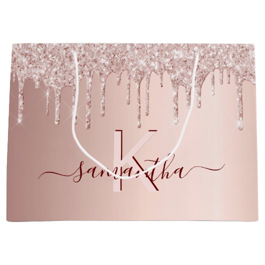 Brautparty Rose Gold Glitzer rosa Monogramm Große Geschenktüte (Vorderseite)