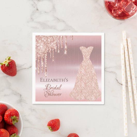 Brautparty Rose Gold Glitzer Rose Bekleidung Name Serviette (Beispiel)