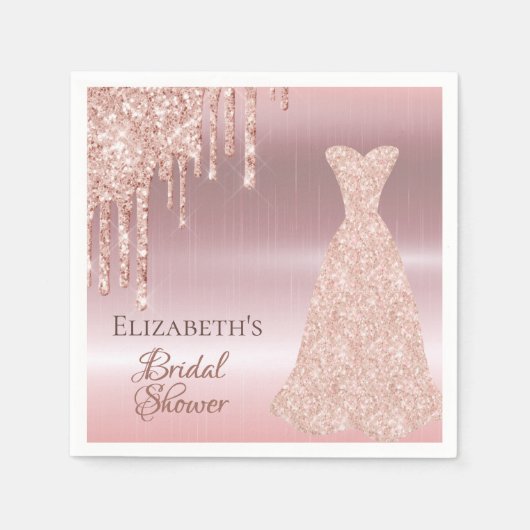 Brautparty Rose Gold Glitzer Rose Bekleidung Name Serviette (Vorderseite)