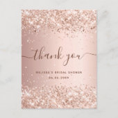 Brautparty Rose Gold Glitzer Staub danke Postkarte (Vorderseite)
