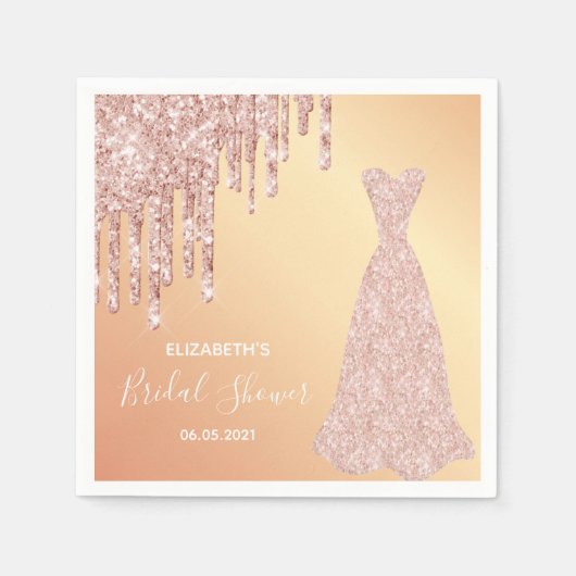 Brautparty Rose Gold Glitzer Tropfen Brautkleid Serviette (Vorderseite)