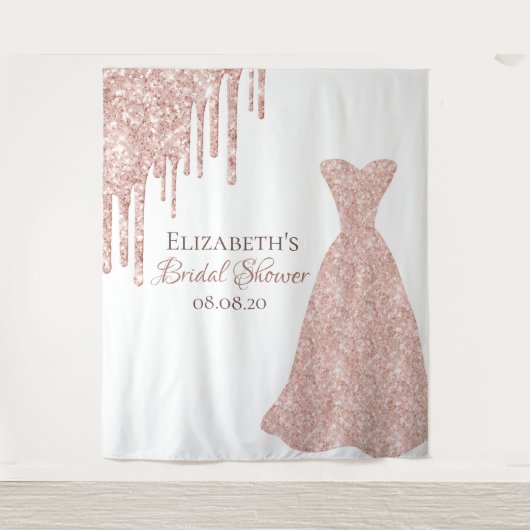 Brautparty Rose Gold Glitzer Tropfen Glasur weiß Wandteppich (Vorderseite)