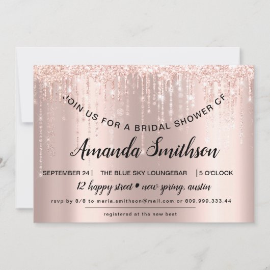 Brautparty Rose Gold Glitzer Tropfen Sweet 16. Save The Date (Vorderseite)