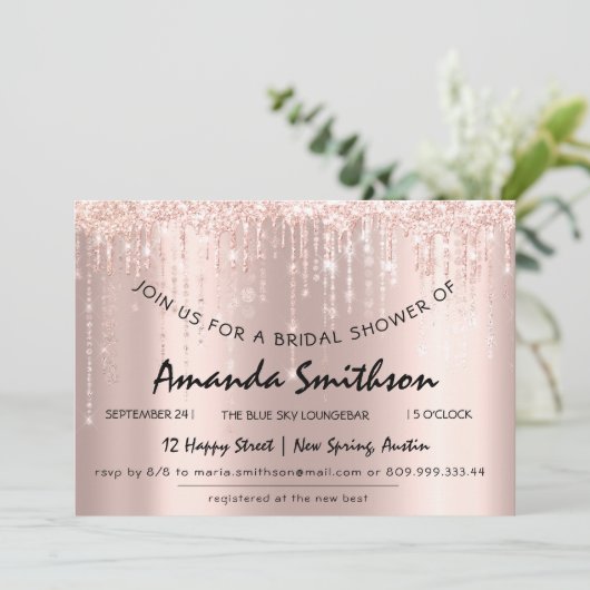 Brautparty Rose Gold Glitzer Tropfen Sweet 16. Save The Date (Stehend Vorderseite)