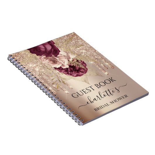 Brautparty Rose Gold Marsala Tropfen Notizblock (Rechte Seite)