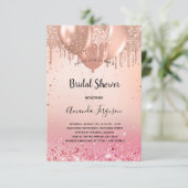 Brautparty Rose Gold Rosa Ballons Einladung (Stehend Vorderseite)