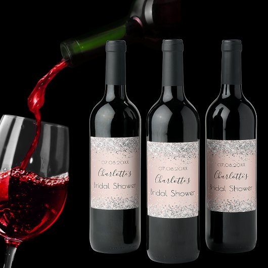 Brautparty Rose Gold Silberrösche Weinetikett