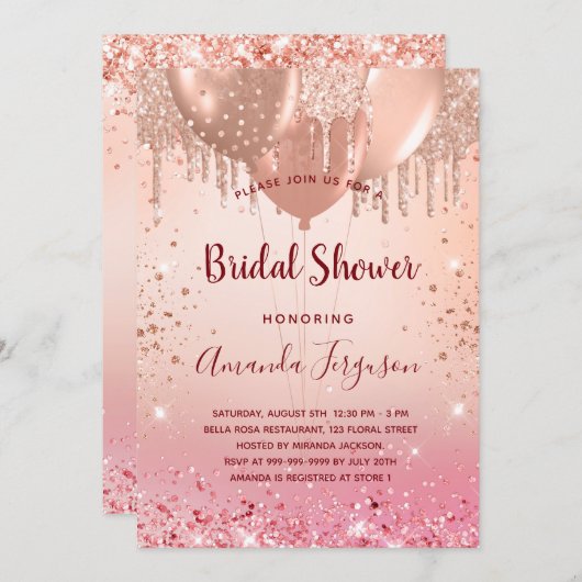 Brautparty Rose Goldbarren Einladung (Vorne/Hinten)