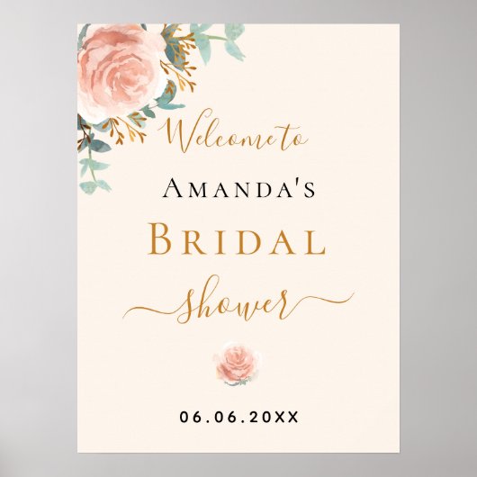 Brautparty Rose Goldbarsch Beige Begrüßungszeichen Poster (Vorne)