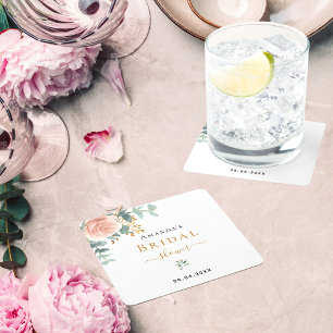 Brautparty Rose Goldblume Eukalyptus elegant Rechteckiger Pappuntersetzer