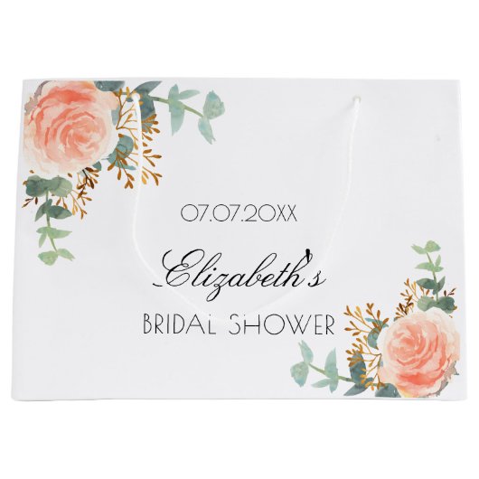 Brautparty Rose Goldblume Eukalyptus Große Geschenktüte (Vorderseite)