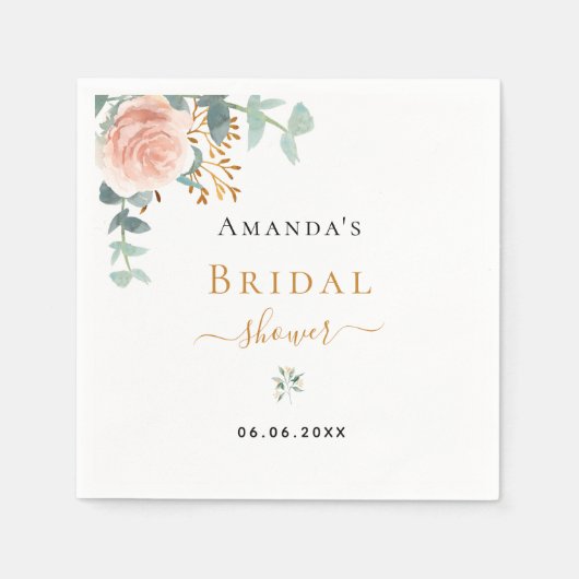Brautparty Rose Goldflorale Eukalyptusgrün Serviette (Vorderseite)