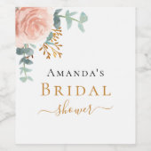 Brautparty Rose Goldflorale Eukalyptusgrün Weinetikett (Einzelnes Label)