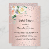 Brautparty Rose Goldfloralen Diamanten Einladung (Vorne/Hinten)