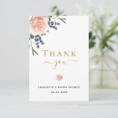 Brautparty Rose Goldlavene Dankeskarte (Stehend Vorderseite)