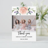 Brautparty Rose Goldlavene Foto Dankeskarte (Stehend Vorderseite)