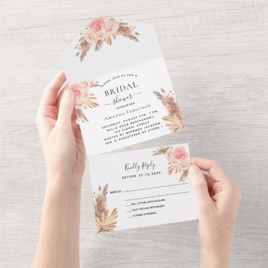 Brautparty Rose Goldpampas Grasflora UAWG All In One Einladung (Abreißen)