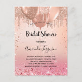 Brautparty Rose Goldrot Rosa Glitzer Einladungspostkarte (Vorderseite)