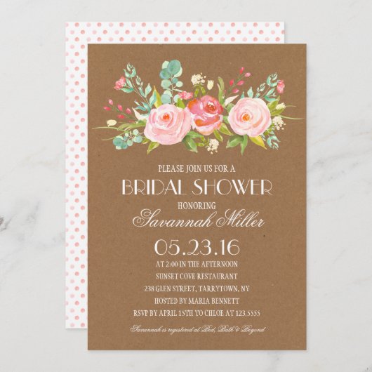 Brautparty Rosen-Garten-Kraftpapiers | Einladung (Vorne/Hinten)