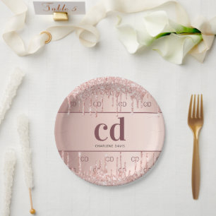 Brautparty Rosen Gold Glitter Monogramm Anfangsbuc Pappteller
