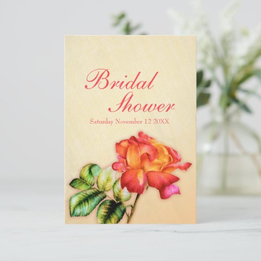 Brautparty Rot-Orange-Tee-Rose laden ein Einladung (Stehend Vorderseite)