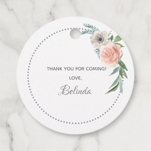 Brautparty rot Rosa Flora vielen Dank Geschenkanhänger (Rückseite)