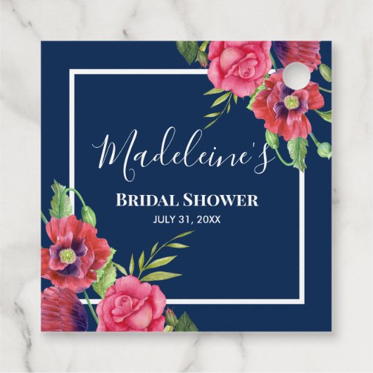 Brautparty Rot und Rosa Blume Dunkle Marine Geschenkanhänger (Rückseite)