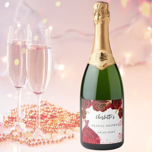 Brautparty Rot-Weiß-Kleid Blume Schaumweinetikett