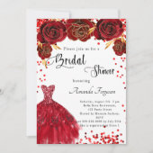 Brautparty Rot-Weiß-Kleid Rose Blume Einladung (Vorderseite)