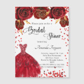 Brautparty Rot-Weiß-Kleidung Rose Blume Luxus Magneteinladung (Vorderseite)