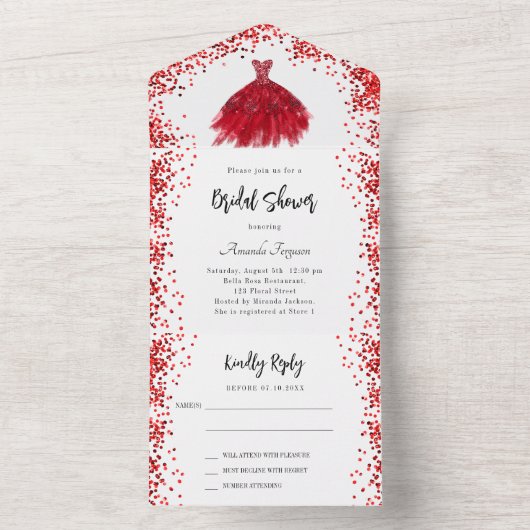 Brautparty Rotes Kleid Weiß UAWG All In One Einladung (Innen Boden)