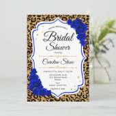 Brautparty - Royal Blue Rose Leopard Print Einladung (Stehend Vorderseite)