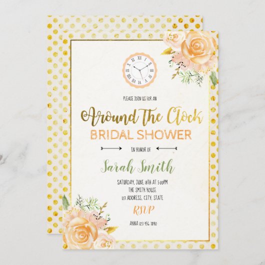 Brautparty rund um die Uhr Einladung (Vorne/Hinten)