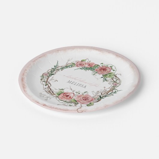 Brautparty Rustic Boho Wreath Rose Zweigstelle Lea Pappteller (Schrägansicht)
