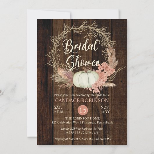 Brautparty - Rustic Pumpkin Pampas Wreath Einladung (Vorderseite)