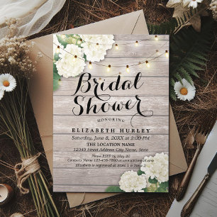 Brautparty Rustic Wood Hydrangea Blume Lights Einladung