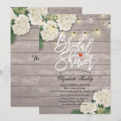 Brautparty Rustic Wood Hydrangea Blume Lights Einladung (Vorne/Hinten)