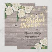 Brautparty Rustic Wood Hydrangea Blume Lights Einladung (Vorne/Hinten)