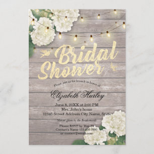 Brautparty Rustic Wood Hydrangea Blume Lights Einladung