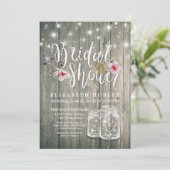 Brautparty Rustic Wood Mason Jar String Lights Einladung (Stehend Vorderseite)